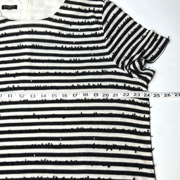 Talbots Woman Striped Sequin Top Short Sleeves Black - Ivory 2X - Picture 10 of 11